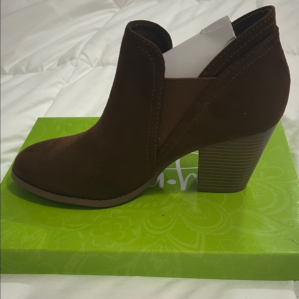 Women's Brown Suede Block Heel Ankle Boot